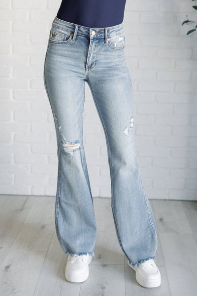 Caroline Mid Rise Control Top Distressed Judy Blue Flare Jeans