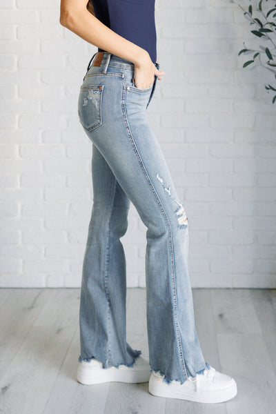 Caroline Mid Rise Control Top Distressed Judy Blue Flare Jeans