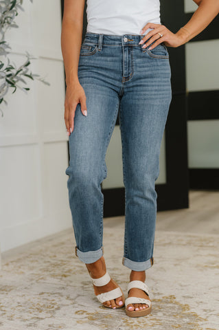 Colette Mid Rise Boyfriend Classic Cuffed Judy Blue Jeans
