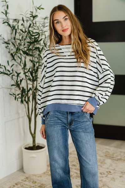 Cute in Comfort Crew Neck Pullover in White, Black and Denim