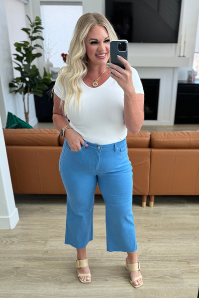 Lisa High Rise Control Top Wide Leg Judy Blue Crop Jeans in Sky Blue