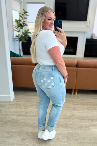 Sam Mid Rise Star Pocket Judy Blue Boyfriend Jeans