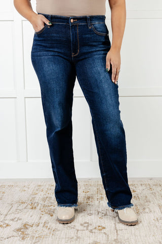 Jacqueline Mid Rise Frayed Hem Straight Leg Judy Blue Jean