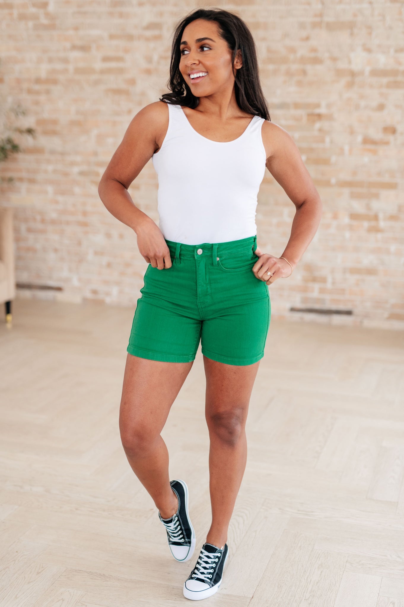 Jenna High Rise Judy Blue Control Top Cuffed Shorts in Green