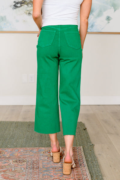 Lisa High Rise Control Top Wide Leg Judy Blue Crop Jeans in Kelly Green