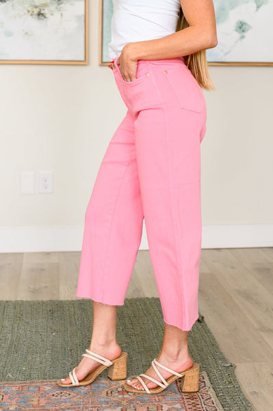 Lisa High Rise Control Top Wide Leg Judy Blue  Crop Jeans in Pink