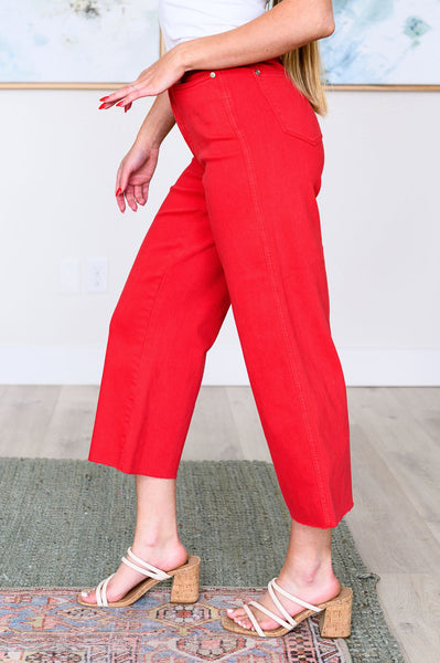 Lisa High Rise Control Top Wide Leg Judy Blue Crop Jeans in Red