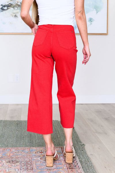 Lisa High Rise Control Top Wide Leg Judy Blue Crop Jeans in Red