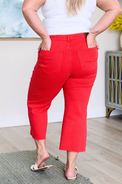 Lisa High Rise Control Top Wide Leg Judy Blue Crop Jeans in Red