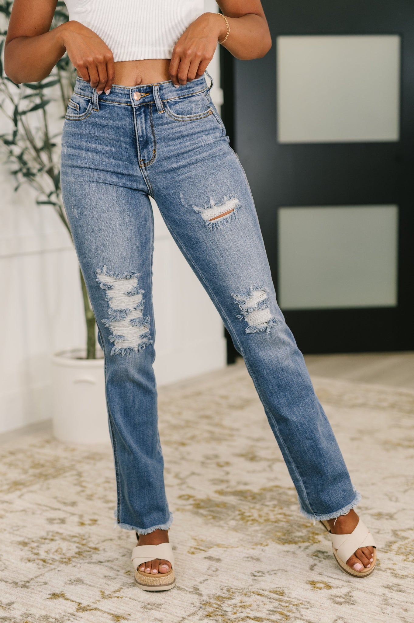 Maureen High Rise Distressed Bootcut Judy Blue Jeans