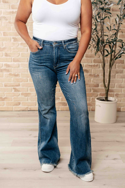 Miley High Waist Control Top Frayed Hem Flare Judy Blue Jeans