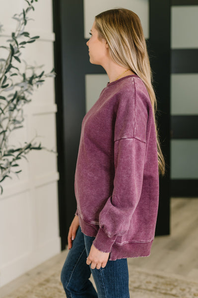 Safe and Secure Mineral Wash Pullover in Eggplant