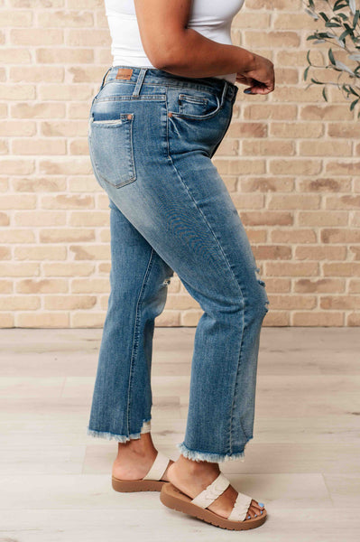 Sammy High Waist Distressed Crop Judy Blue Straight Leg Jeans