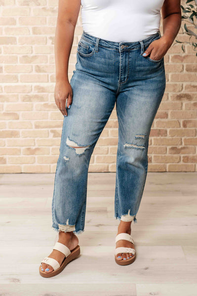 Sammy High Waist Distressed Crop Judy Blue Straight Leg Jeans