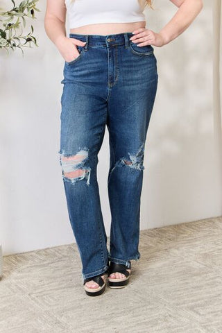 Judy Blue Stephanie High Waist 90's Distressed Straight Jeans