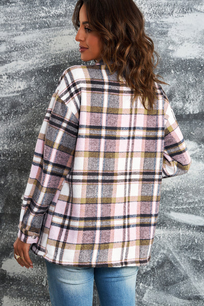 Plaid Button Front Shirt Jacket with Pockets