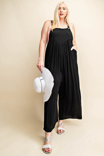 Sleeveless Ruched Wide Leg Overalls
