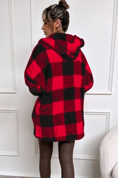 Plush In Plaid Long Sleeve Hooded Zip Up