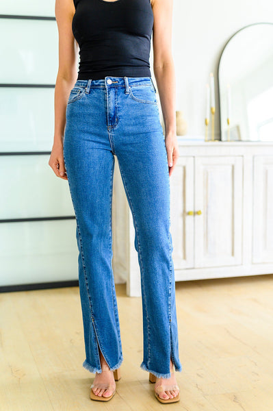 Risen Caitlin High Rise Split Hem Straight Jeans