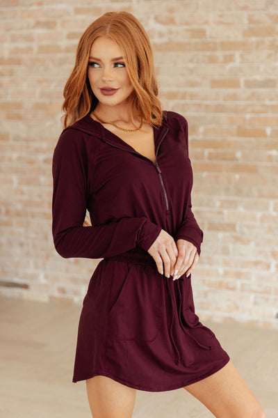 Getting Out Long Sleeve Hoodie Romper in Maroon