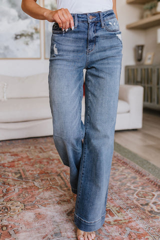 Katrina High Waist Distressed Denim Judy Blue Trouser Jeans