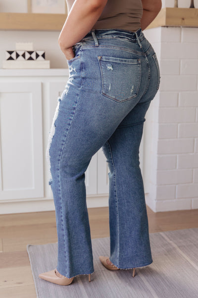 Kiana High Rise Judy Blue Heavy Destroy Flare Jeans