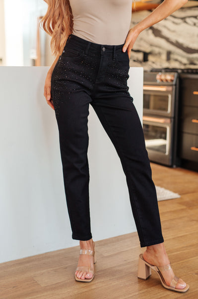 Reese Rhinestone Judy Blue  Slim Fit Jeans in Black