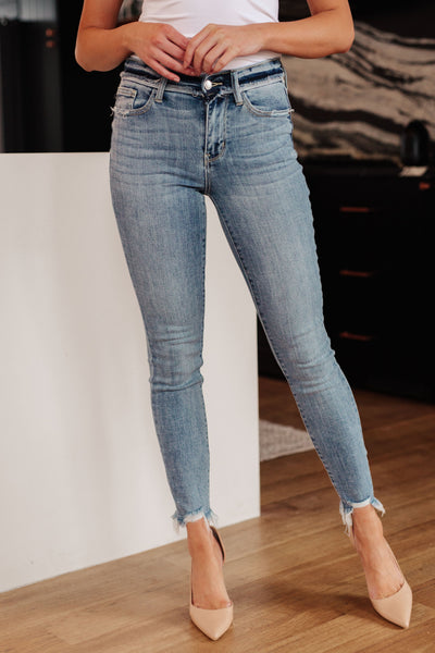 Sherry Mid Rise Release Waistband Detail Judy Blue Skinny Jeans