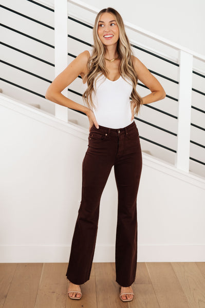 Sienna High Rise Judy Blue Control Top Flare Jeans in Espresso