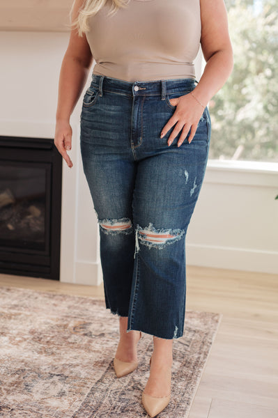 Whitney Judy Blue High Rise Distressed Wide Leg Crop Jeans