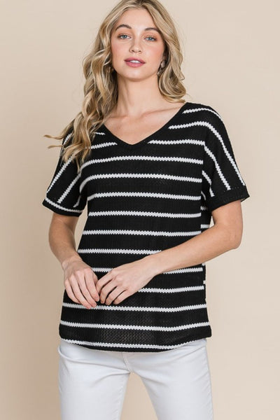 Simple Goals Waffle Knit Striped Tee