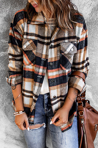 Plaid Button Front Shirt Jacket with Pockets